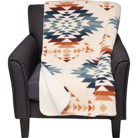 new Pendleton  Peak Canyon Sherpa Throw Blanket - 50x70” Ivory Multicolor (252) - Picture 1 of 5